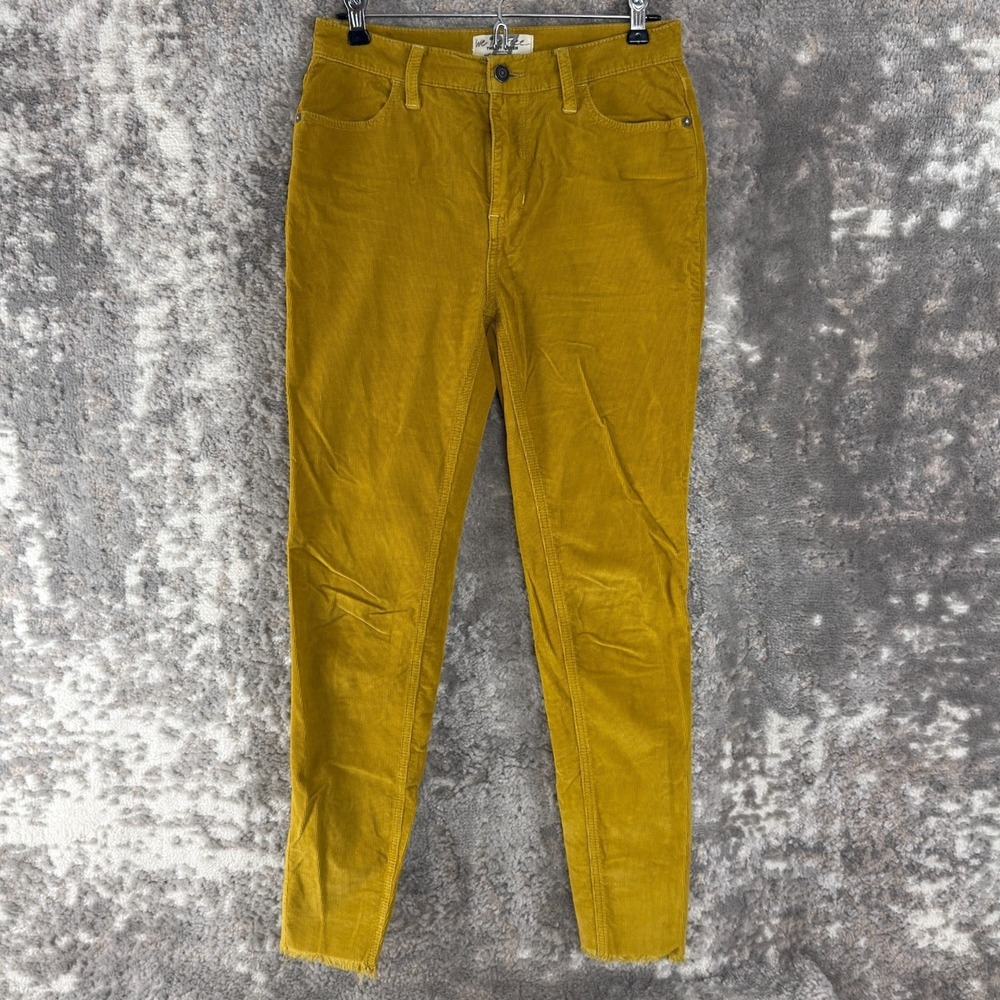 We The Free Size 27 Corduroy Frayed Hem Skinny Pants Yellow Button Zip